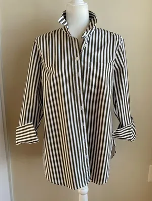 Talbots 100% Cotton Tunic Length Poplin Striped Collared Button Down Shirt M thumbnail 1