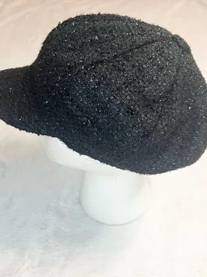 Vintage Y2K Textured Black Tweed Newsboy Cap Cabbie Hat thumbnail 9