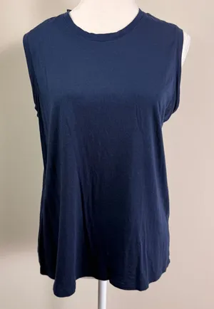 Quince Navy Blue Muscle Tank Top Womens Large Sleeveless Crew Neck Jersey Basic thumbnail 1