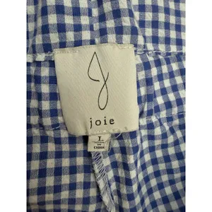 Joie Gingham Wide‎ Leg Cropped Pants Paperbag Waist Blue White Size L thumbnail 7