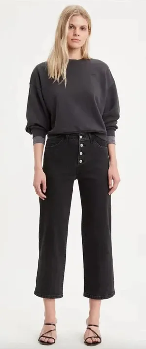Levi's Mile High Wide Leg‎ Cropped Jeans Black Denim Size 24 thumbnail 1