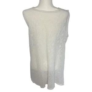VTG White Crochet Button Up‎ Beach Cover Up Top Anchor Gold Buttons L-XL Resort thumbnail 4