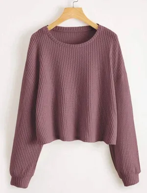 Romwe Waffle Knit Cropped Sweater thumbnail 1