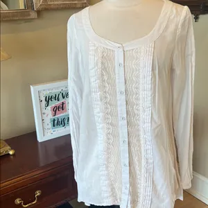 Romantic Free People ivory blouse oversized long top Womens S Button Up Lace thumbnail 4