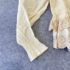 American‎ Eagle Cream Eyelet Embroidered Smocked Peasant Top Prairie Western NWT thumbnail 4