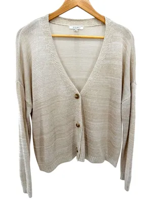 Z Supply Womens Beige Space Dye‎ Open Knit V-Neck Button Cardigan Lightweight L thumbnail 1