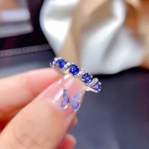 18K White Gold Plated Adjustable Blue Crystsl Sapphire Ring for Women thumbnail 2