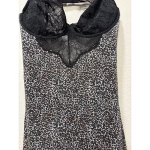 Victoria's Secret Leopard Print Lace Trim Underwire Slip Dress Black Y2K Large thumbnail 3