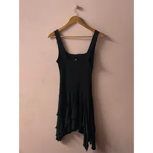 Zara Black Ribbed Bodice Asymmetrical Tiered Flowy Skirt Mini Dress Size M NWT thumbnail 10