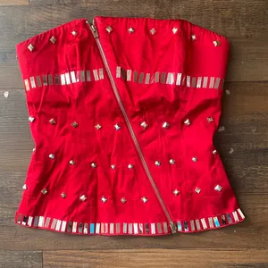 Y2K bebe Red Strapless Top with Metallic Accents thumbnail 1