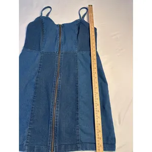 Derek Heart Blue Denim Zip Front Mini Dress Women Large Sweetheart Neckline thumbnail 9