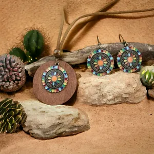 Boho Necklace‎ & Earrings Set Colorful Flower Design Tribal Accessories thumbnail 4