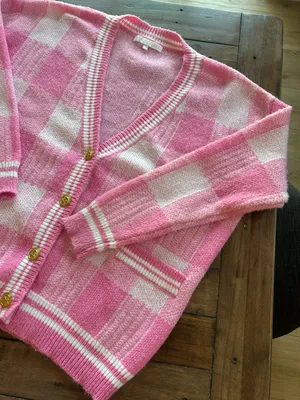 More to Come Revolve Bonnie Pink Plaid Cardigan Sweater XS thumbnail 6