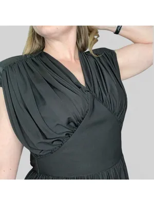 Vintage 70s Midi Dress Ruched Bodice Black Womens M thumbnail 2
