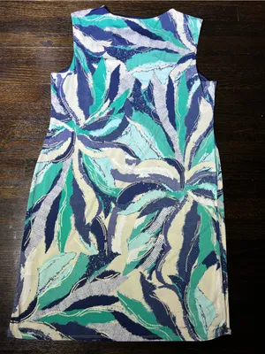JM Collection Sleeveless Dress Blue Teal Abstract Twist Keyhole Neck Size Large thumbnail 4