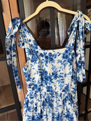 Abercrombie Mille Daphne maxi dress ruffle tiered midi bows cotton floral print tie straps thumbnail 5
