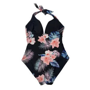 DKNY One Piece Swimsuit Tropical Floral Halter Tummy Control M Est. thumbnail 2