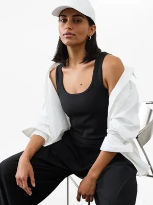 New Athleta M Signature Rib Square Neck Crop Tank Black Medium thumbnail 1