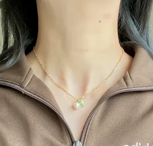 Handmade freshwater pearl & leaf fairy statement necklace🍃 thumbnail 3