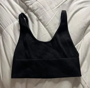LG Ribbed Black Cropped Bandeau thumbnail 1