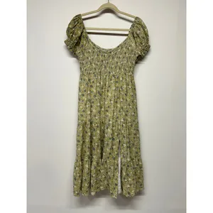 OPT Lanna Green Floral Smocked Puff Sleeve Midi Dress Cottagecore Prairie Trad M thumbnail 2