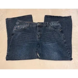 Edikted Women's Sz L Dark Wash Wide Leg Jeans Mid‎ Rise Denim thumbnail 4