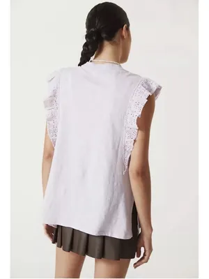 Anthropologie Pilcro Lavender Sustainable Ruffle Sleeved Tee Top Cotton Boho thumbnail 3