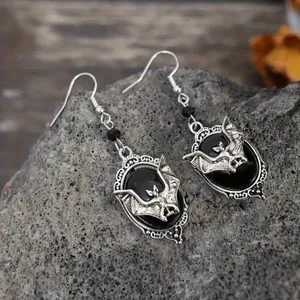 Gothic Bat Cameo Vintage Style Synthetic Black Silver-Plated Alloy Drop Earrings thumbnail 12