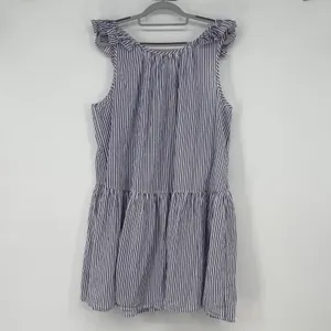 Apiece Apart XL Blue Stripe Baby Doll Ruffle Poplin Coastal‎ Mini Dress Cotton thumbnail 3
