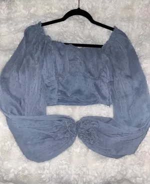 SheIn NWOT Swiss Dot Ruched Bust Crop Blouse Medium thumbnail 1