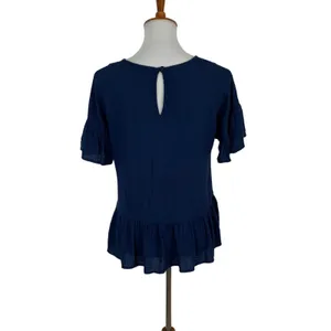 Hem And Thread Top Small‎ Blue Ruffle Sleeve Textured Boho Lightweight Blouse thumbnail 4