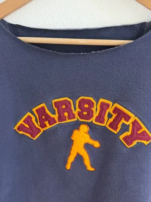 Varsity Football Oversized Navy Off The Shoulder Sweatshirt thumbnail 4