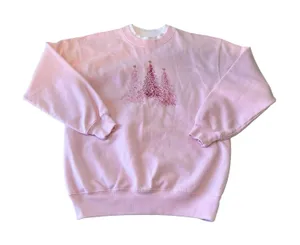 M&C Sportswear‎ Pink Christmas Tree Embroidered Sweatshirt Mock Neck Small thumbnail 1