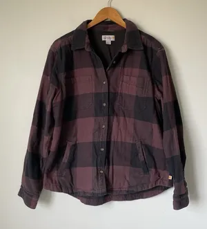 Carhartt Fleece Lined Flannel Button Up Black Maroon Long Sleeve Women's Large thumbnail 1