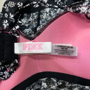 PINK Black and White Lace Bralette LARGE thumbnail 4