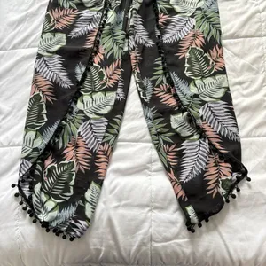 Womens Wide Leg Floral‎ Tropical Beach Summer Cover Up Flowy Drawstring Green thumbnail 8