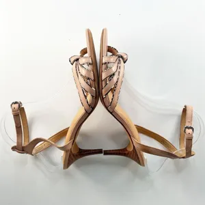 Coach Meg Leather with Snakeskin Tan Beige Leather Sandals Heels Shoes Women 9 thumbnail 6