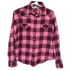 Vintage Wrangler Flannel Pink Buffalo Plaid Western Shirt thumbnail 1