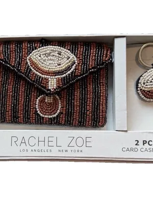 Rachel Zoe NWT Brown Expresso Beaded Card Case Holder Key Charm Boxed Gift Set thumbnail 3