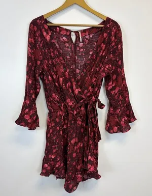 Free People Floral Long Sleeve Wrap Romper thumbnail 1