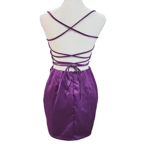 Lucy in the sky purple satin lace up mini dress thumbnail 5