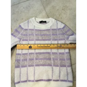 Mango MNG Lavender Plaid Knit Sweater XS Soft‎ Fuzzy Cropped Pullover thumbnail 8