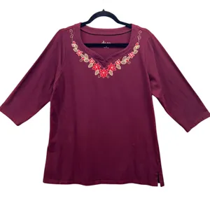 Denim And Co Tunic Top Blouse Maroon‎ Medium Red thumbnail 1