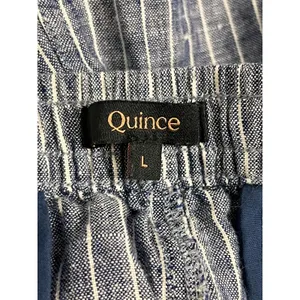 Quince Drawstring Shorts Large Blue White Striped 100% Linen Pull-On Pockets thumbnail 5
