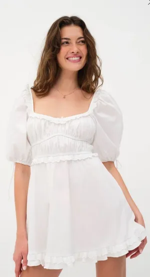 Graduation For Love And Lemons Jackson White Cottagecore Puff Sleeve Mini Dress thumbnail 1