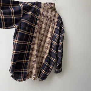 UNITED LOVERS Dove Oversized Plaid Shirt in Navy & Brown - Vintage Wash - M/L thumbnail 7
