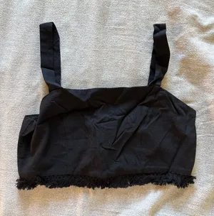 Princess Polly Black Fringe Cropped Tank Top thumbnail 1