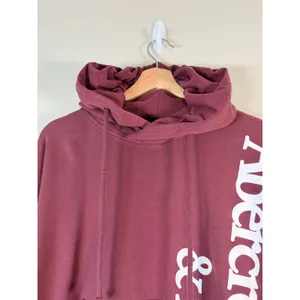 Abercrombie & Fitch Burgundy Cropped‎ Logo Hoodie Sweatshirt Medium Boxy Raw Hem thumbnail 3