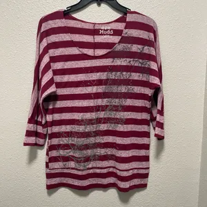 Mudd Y2K Marron Striped 3/4 Sleeve Dolman Top thumbnail 2