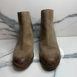 Sorel Womens Tan Leather Joan of Arc Wedge Boots Sz 7.5 Outdoors Gore Minimalist thumbnail 2